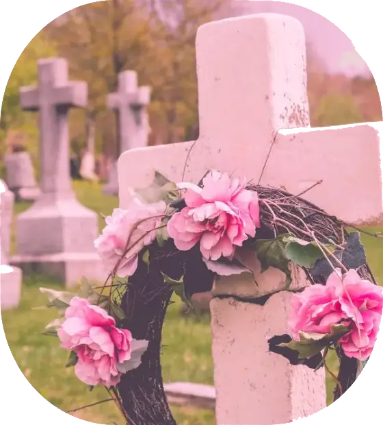 Peony wreath on a cross